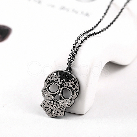 Stainless Steel Mexican Candy Skull Pendant Necklaces CQ9422-3-1