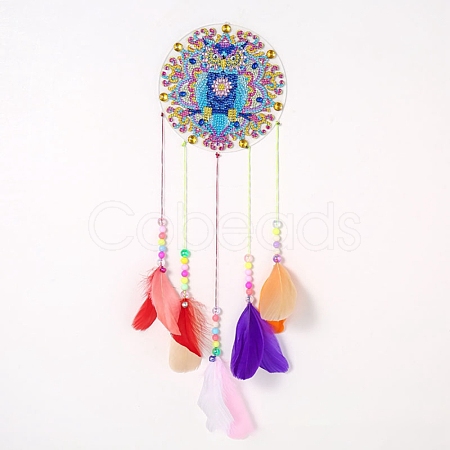 DIY Diamond Painting Hanging Woven Net/Web with Feather Pendant Kits DIY-I084-02-1