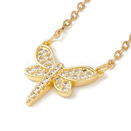 Clear Cubic Zirconia Dragonfly Pendant Necklace NJEW-O125-34G-1