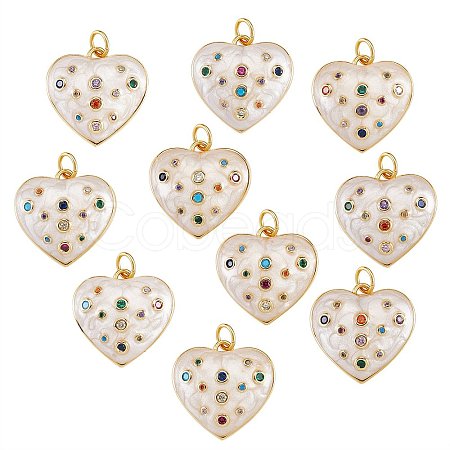 10Pcs Eco-Friendly Brass Micro Pave Cubic Zirconia with Enamel Pendants KK-SZ0005-77-1