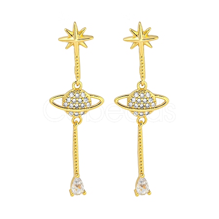 Rack Plating Planet Brass Micro Pave Clear Cubic Zirconia Stud Earrings EJEW-B061-07G-1