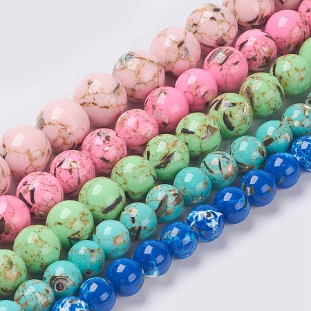 Sea Shell and Synthetic Turquoise Assembled Beads Strands G-G758-M-10mm-1