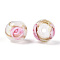 Luminous Handmade Gold Sand Lampwork Beads, Glow in the Dark, Round with Flower, Floral White, 12x11.5mm, Hole: 1.5mm