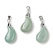 Natural Green Aventurine Pendants, Magatama Shaped Charms with Platinum Tone Brass Snap on Bails, Long-Lasting Plated, Lead Free & Cadmium Free, 21.6x11.3x7.1mm, Hole: 5x4mm