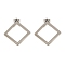 304 Stainless Steel Hollow Rhombus Stud Earrings, Stainless Steel Color, 27x27mm