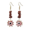 Evil Eye Natural Red Jasper Chip & Seed Beads Dangle Earrings, 304 Stainless Steel Jewelry for Women, Golden, Red, 61~63x18mm