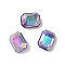 Glass Rhinestone Cabochons, Flat Back & Back Plated, Faceted, Rectangle, Bermuda Blue, 8x6x3.5mm