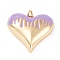 Brass Enamel Pendants, Real 18K Gold Plated, Long-Lasting Plated, Heart, Violet, 25.5x27x7mm, Hole: 3.4mm