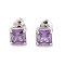 Rack Plating Brass Micro Pave Cubic Zirconia Stud Earrings, Long-lasting Plated, Square, Platinum, Lilac, 6.5x6.5mm