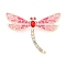 Alloy Rhinestone Dragonfly Brooch, Insect Enamel Pins, Light Gold, Pink, 37x47.72mm