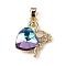 Real 18K Gold Plated Rack Plating Brass Micro Pave Clear Cubic Zirconia Pendants, with Glass, Long-Lasting Plated, Cadmium Free & Lead Free, Flamingo with Heart Charm, Medium Purple, 24x19x8mm, Hole: 3.5x5mm