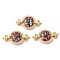 Rack Plating Brass Micro Pave Cubic Zirconia Flat Round Connector Charms, with Enamel & Shell, Real 18K Gold Plated, Long-Lasting Plated, Lead Free & Cadmium Free, FireBrick, 15x28x4mm, Hole: 1.4mm