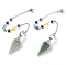 Natural Green Aventurine Hexagonal Pointed Dowsing Pendulums, with Chakra Mixed Stone and Alloy Findings, Cone/Spike, Platinum, 266mm, Hole: 1.6mm