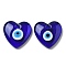 Handmade Evil Eye Lampwork Pendants, Heart Charms, Blue, 34.5~35x35~35.5x6.5~8mm, Hole: 3mm