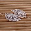 Silver Color Plated Brass Leaf Dangle Earrings EJEW-BB11852-3