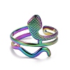 Rainbow Color Ion Plating(IP) 304 Stainless Steel Snake Chunky Open Cuff Ring for Women RJEW-A005-38MC-1