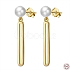 925 Sterling Silver Oval Dangle Stud Earrings with Pearl Beaded EJEW-P231-23G-1
