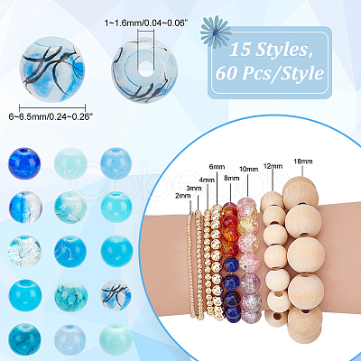 PandaHall Elite 900Pcs 15 Style Glass Round Beads DIY-PH0020-95-1