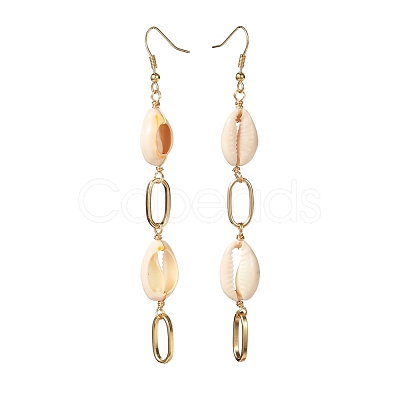 Natural Shell with Oval Ring Dangle Earrings for Girl Women EJEW-JE04662-1