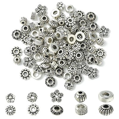 100Pcs 10 Styles Tibetan Style Alloy Spacer Beads TIBEB-YW0001-14-1