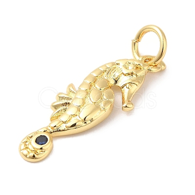 Rack Plating Brass Pave Blue Cubic Zirconia Sea Animal Pendants KK-B092-03G-1