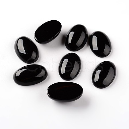 Oval Natural Black Agate Cabochons G-I171-20x30mm-04-1