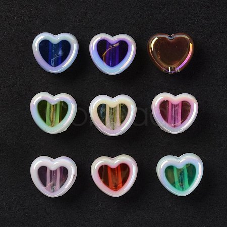UV Plating Rainbow Iridescent Acrylic Beads OACR-H015-07-1