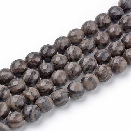 Natural Black Wood Lace Stone Beads Strands G-Q462-92-12mm-1