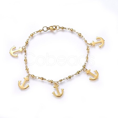 304 Stainless Steel Charm Bracelets BJEW-H579-06G-1