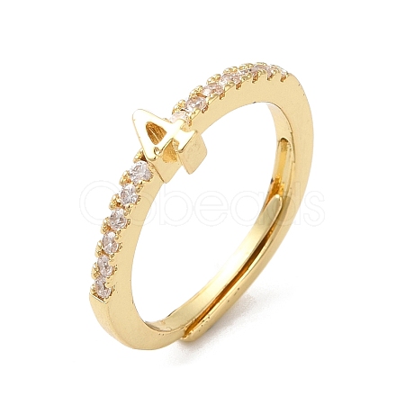 Rack Plating Brass Clear Cubic Zirconia Number 4 Adjustable Rings for Women RJEW-S407-09G-04-1