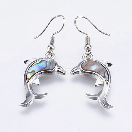 Abalone Shell/Paua Shell Dangle Earrings EJEW-F147-A02-1