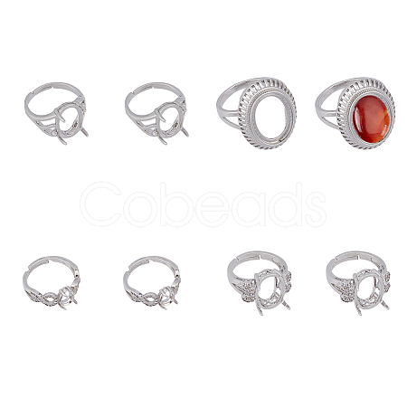 SUPERFINDINGS 8Pcs 4 Style Adjustable Brass Finger Ring Components KK-FH0006-14-1