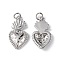 Rack Plating Brass Micro Pave Cubic Zirconia Pendants, Lead Free & Cadmium Free, Long-Lasting Plated, Sacred Heart Charm, Platinum, 22x12.5x3mm, Hole: 3.5mm