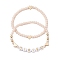 2Pcs 2 Styles Frosted Faceted Glass Beaded Stretch Bracelet Sets, Heart & LOVE Acrylic Stackable Bracelets for Women, Beige, Inner Diameter: 2-1/8 inch(5.53cm), 1pc/style