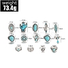 14Pcs 14 Styles Synthetic Turquoise Adjustable Rings PW-WG29375-01-4