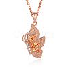 Rose Gold Plated Brass Cubic Zirconia Butterfly Pendant Necklaces for Women NJEW-BB00522-02-1