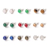 Natural Gemstone Half Round Stud Earrings EJEW-K092-01P-1