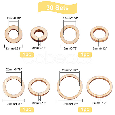 PandaHall Elite 30 Sets Unfinished Wood Pieces Ring Set WOOD-PH0009-52-1