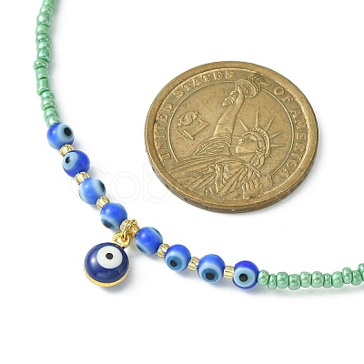 Lampwork Evil Eye Pendant Necklace with Glass Seed Beaded Chains for Women NJEW-JN04419-1