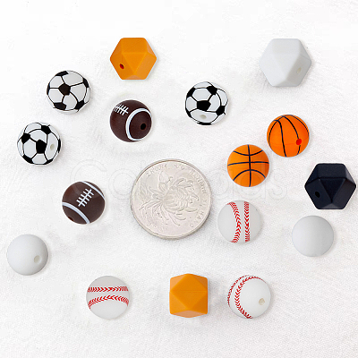 HOBBIESAY 36Pcs 9 Style All Kinds of Sports Balls Silicone Beads SIL-HY0001-03-1