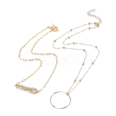 Ring & Safety Pin Shape Pendant Necklace Sets NJEW-JN02833-1