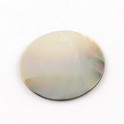 Flat Round Black Lip Shell Pendants X-SHEL-R009-32-1