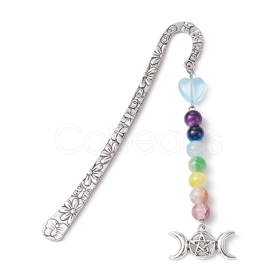 Flower Pattern Alloy Hook Bookmarks AJEW-JK00250-1