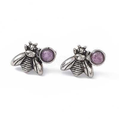 Natural Amethyst Bee Stud Earrings EJEW-C016-01AS-06-1