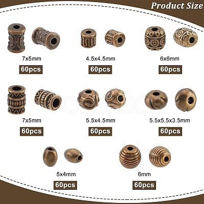 Nbeads 480Pcs 8 Style Tibetan Style Alloy Beads TIBEB-NB0001-28-1