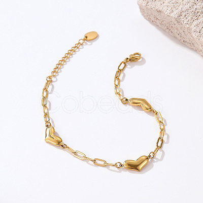 Peach Heart Shaped Stainless Steel Paperclip Chain Bracelets for Women LE3297-1