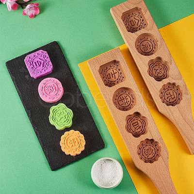 Flat Round & Square & Flower Wooden Press Mooncake Molds BAKE-SZ0001-03-1