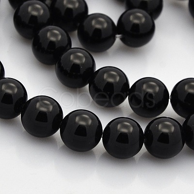 Round Natural Black Onyx Beads Strands G-N0120-26-8mm-1