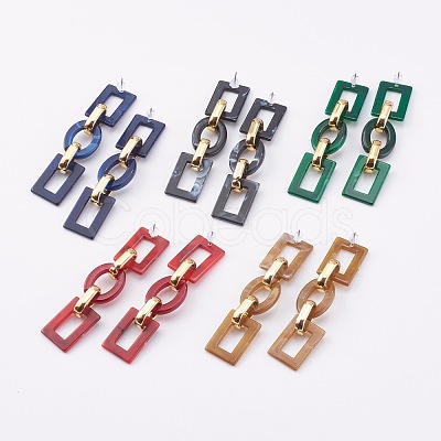 Acrylic & CCB Plastic Link Chain Dangle Stud Earrings X-EJEW-JE04470-1