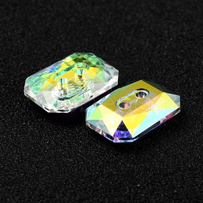 2-Hole Rectangle Glass Rhinestone Buttons BUTT-D001-J-1